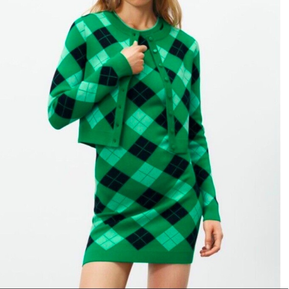 Brand new zara cropped green argyle sweater